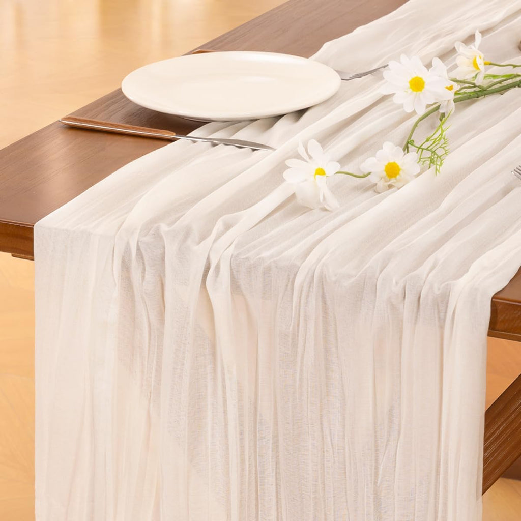 Socomi Cheesecloth Table Runner - 6pcs Ivory White Boho Rustic 120 Inch for Weddings & Events