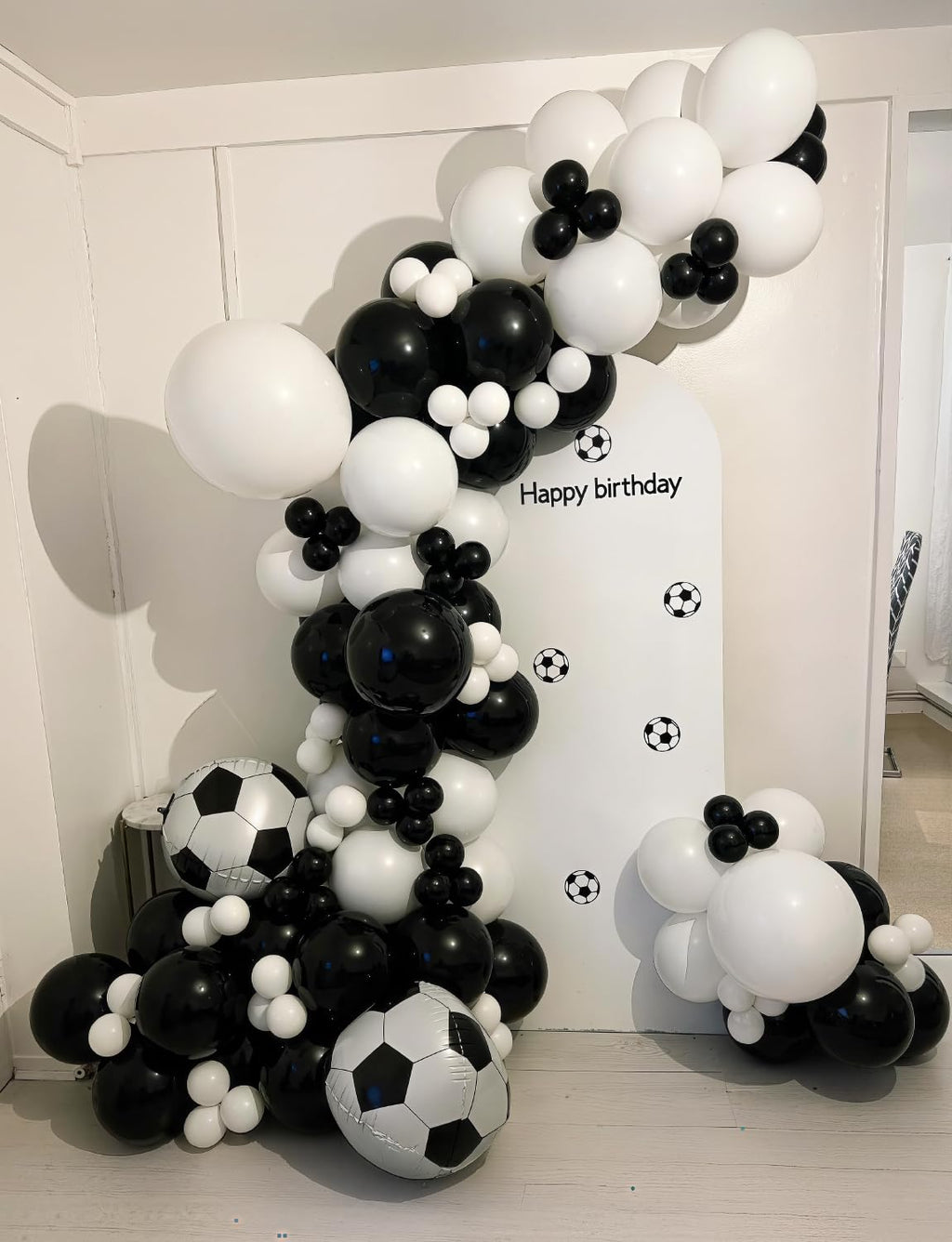 Soccer Balloon Garland Arch Kit - Black and White Football Print Balloons Arch Kit with Foil Football Exploding Star Balloon for Sports Fan, Birthday Party, Baby Shower, Soccer Theme Party Decor