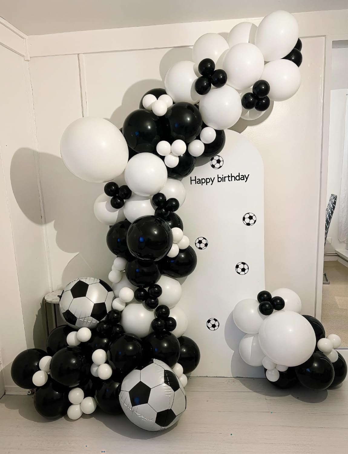 Soccer Balloon Garland Arch Kit - Black and White Football Print Balloons Arch Kit with Foil Football Exploding Star Balloon for Sports Fan, Birthday Party, Baby Shower, Soccer Theme Party Decor