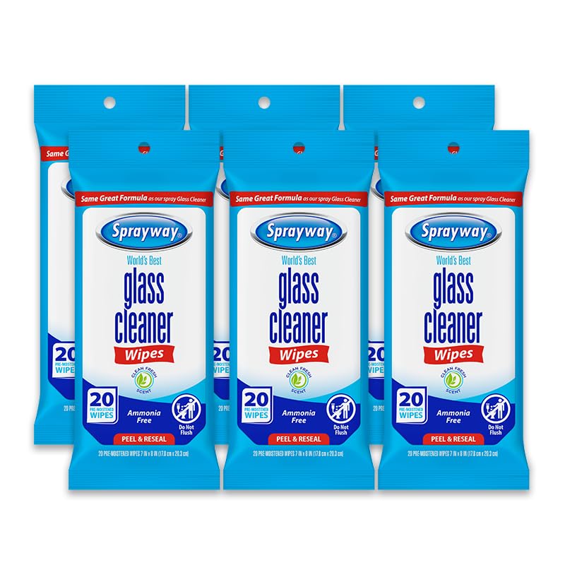 Sprayway Ammonia-Free Glass Cleaner Wipes, 20-Count Packs (12-Pack)