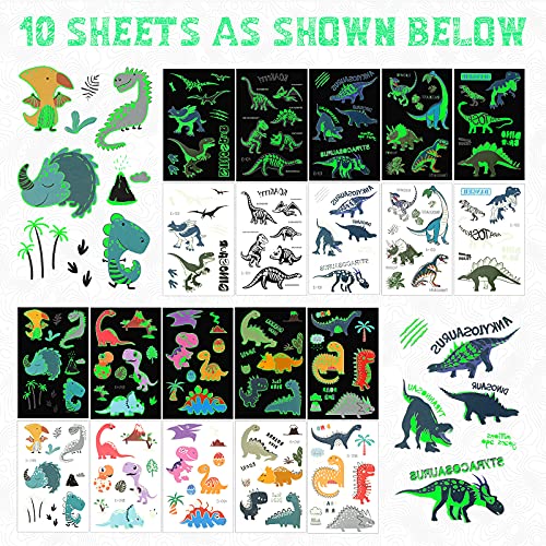 Zonon Glow in the Dark Dinosaur Temporary Tattoos 10 Sheets