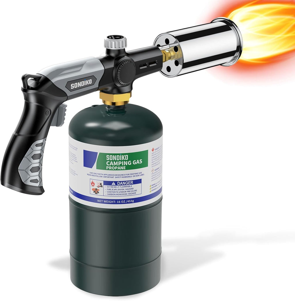 Sondiko Propane Torch - Powerful Adjustable Grill & Cooking Tool for Searing Steak | Black & Grey