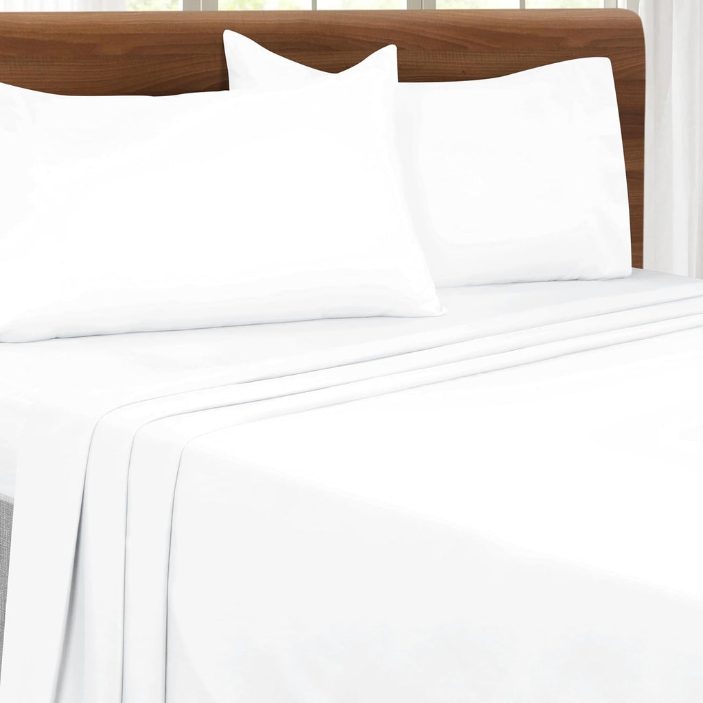 Queen Sheet Set | Ultra Soft Double Brushed Microfiber Bedding - 4 Piece Deep Pocket, Wrinkle Free - White