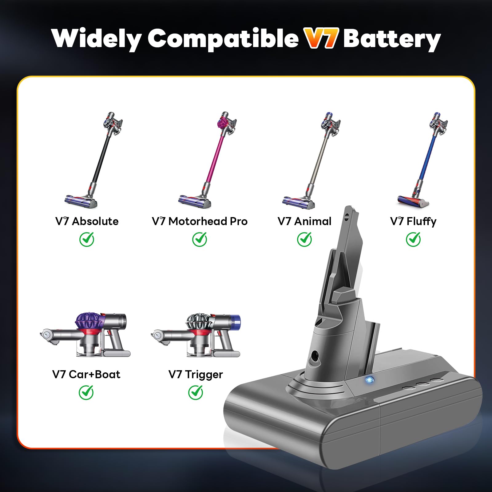 OHZHAO 7200mAh Long-Lasting V7 Battery Compatible with Dyson SV11 V7 Motorhead/Extra/Animal‌/Trigger/Mattress/Absolute Handheld Vacuum Cleaners, 2026 Upgrade V7 Replacement Battery
