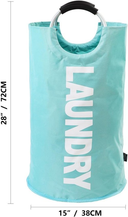 DOKEHOM Large 82L Laundry Basket - Collapsible Freestanding Hamper in Light Blue