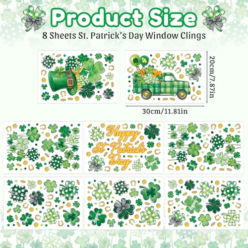 St. Patrick's Day Window Clings 8 Sheets Shamrock Glass Decals