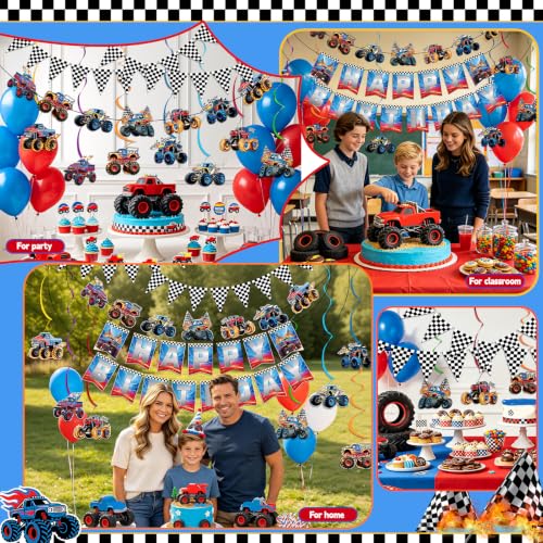 Monster Truck Birthday Decorations Set - 12 Pcs Party Decor