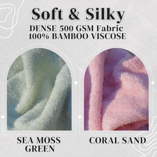 Kids Hair Towel Wrap | 100% Bamboo Viscose |Tailored Small | Essential Hair Drying Wrap for Bath, Beach, Pool and Spa | Hair Accessory for Girls | Set of 2 | Sea Moss Green + Coral Sand
