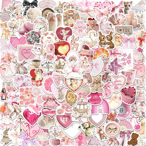 120 PCS Coquette Stickers - Aesthetic Pink Stickers for DIY Decor