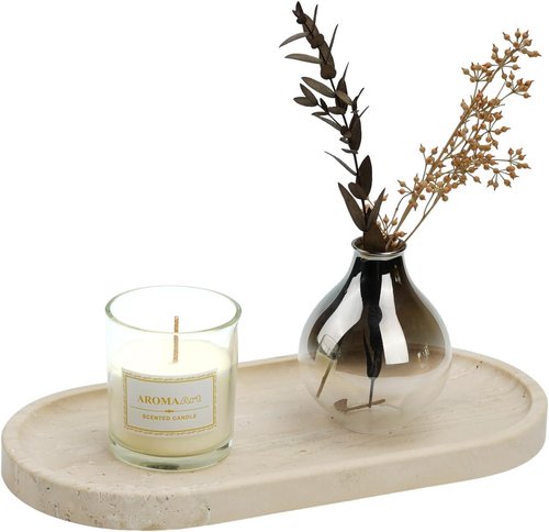 Koville Italian Travertine Tray - 12"x6" Decorative Marble Vanity Tray for Perfume & Jewelry