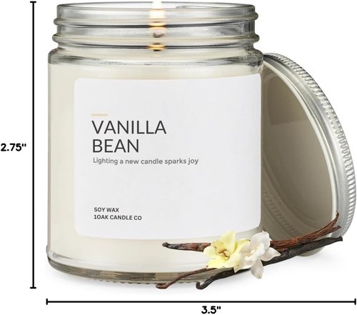 1OAK Vanilla Bean Candle - Hand-Poured Soy Wax Scented Candle for Home - 7oz.