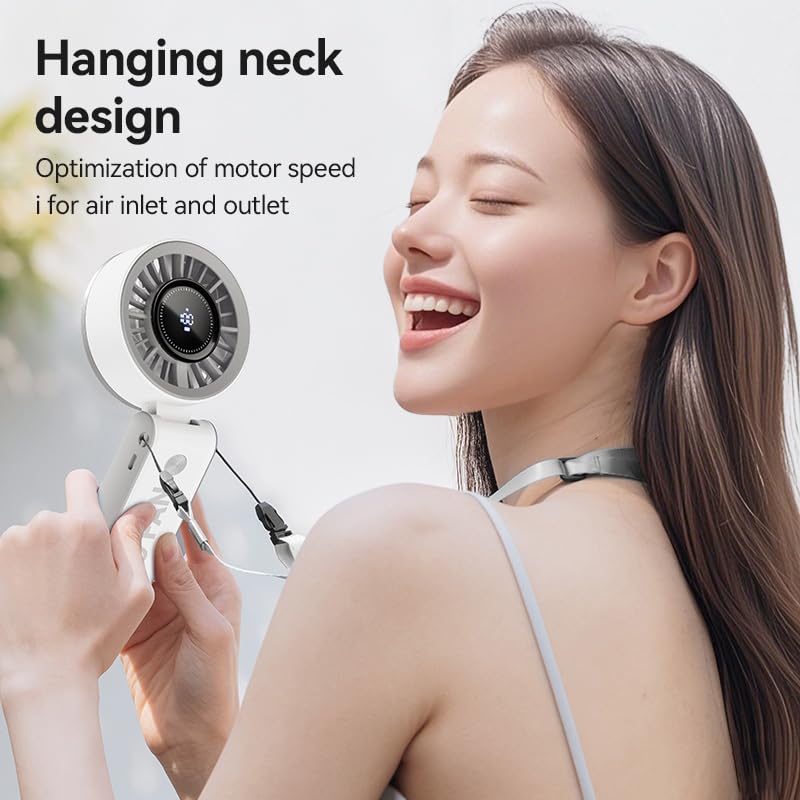 Portable Handheld Fan with LED Display - 5-Speed, 10-Hour Battery, Foldable Design (Pink)