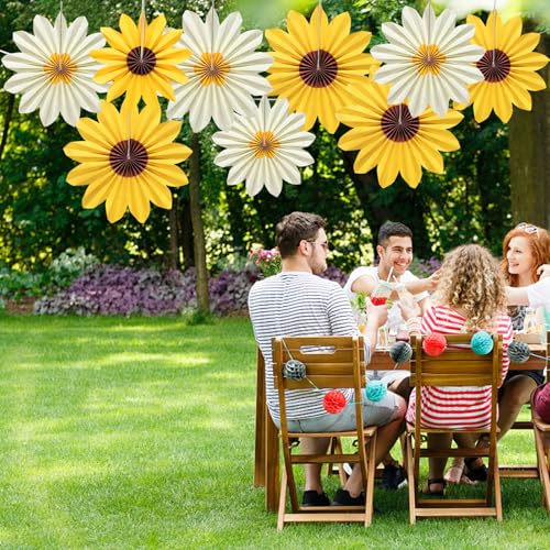 Sunflower Paper Fans - 9pcs Yellow Flower Decorations for Parties