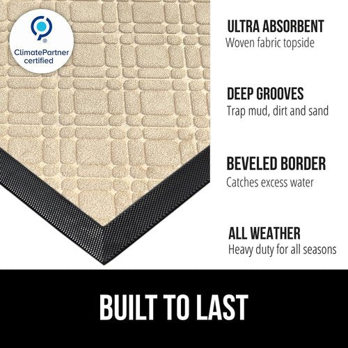 GORILLA GRIP Waterproof All-Season WeatherMAX Doormat - Natural Rubber, Stain & Fade Resistant, 29x17, Modern Latte