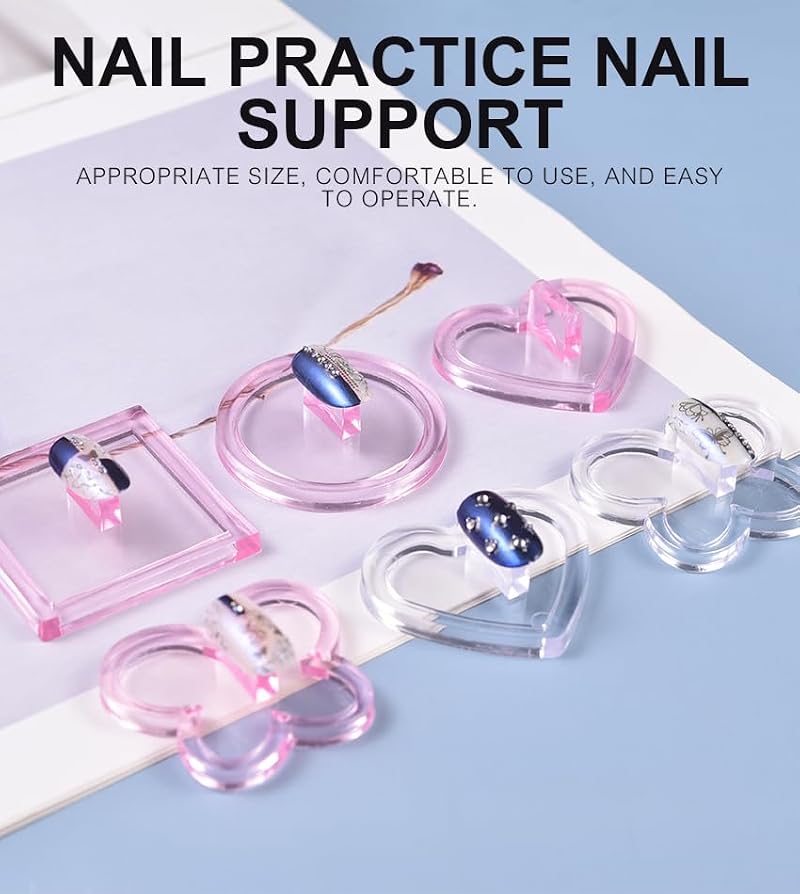 Siyuwuro 4pcs Nail Practice Stand Set - Pink Fake Nail Holder for Nail Art Design