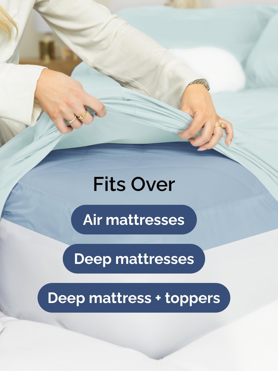 Skiennix Extra Deep King Sheet Set - 6 Piece Breathable Cooling Bedding - Soft, Wrinkle-Free Ice Blue