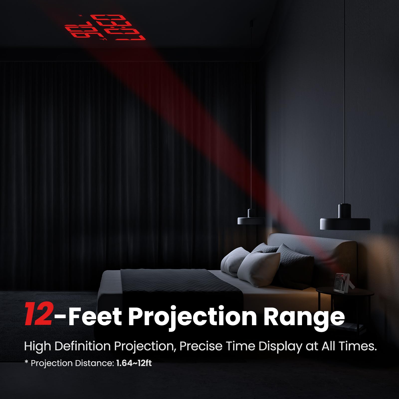 Newentor Projection Alarm Clock, Projection Clock for Bedroom Ceiling, Weather Station Thermometer with Projector Indoor Outdoor TEM&Hum, Forecast, Adjustable Backlight, Black with Red Projector