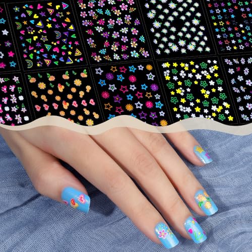 FANDAMEI 30 Sheets Kids Nail Stickers Self-Adhesive 3D Nail Art Decals