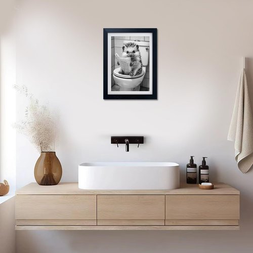 Funny Bathroom Wall Decor - Black and White Hedgehog Art Print | Framed Animal Picture
