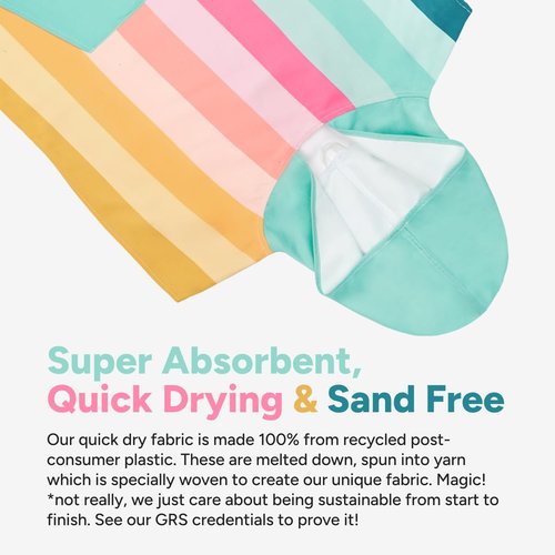 Dock & Bay Poncho with Hood - for Kids - Super Absorbent, Quick Dry - Includes Bag - Coastal Candy, Medium (Age 7-10)