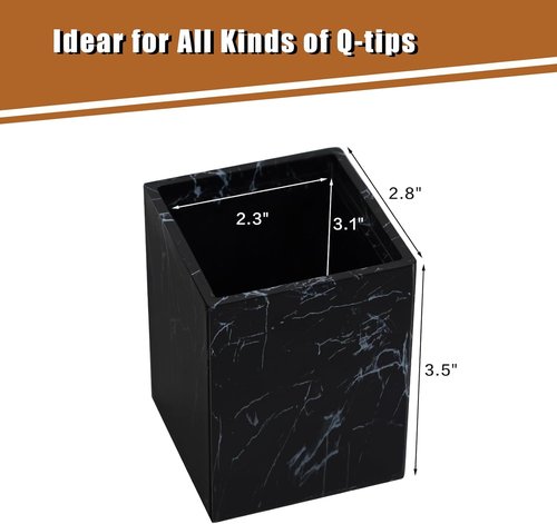 Jung Ford Marble Pattern Cotton Swab Holders - 2-Pack Resin Bathroom Storage Jars | Black