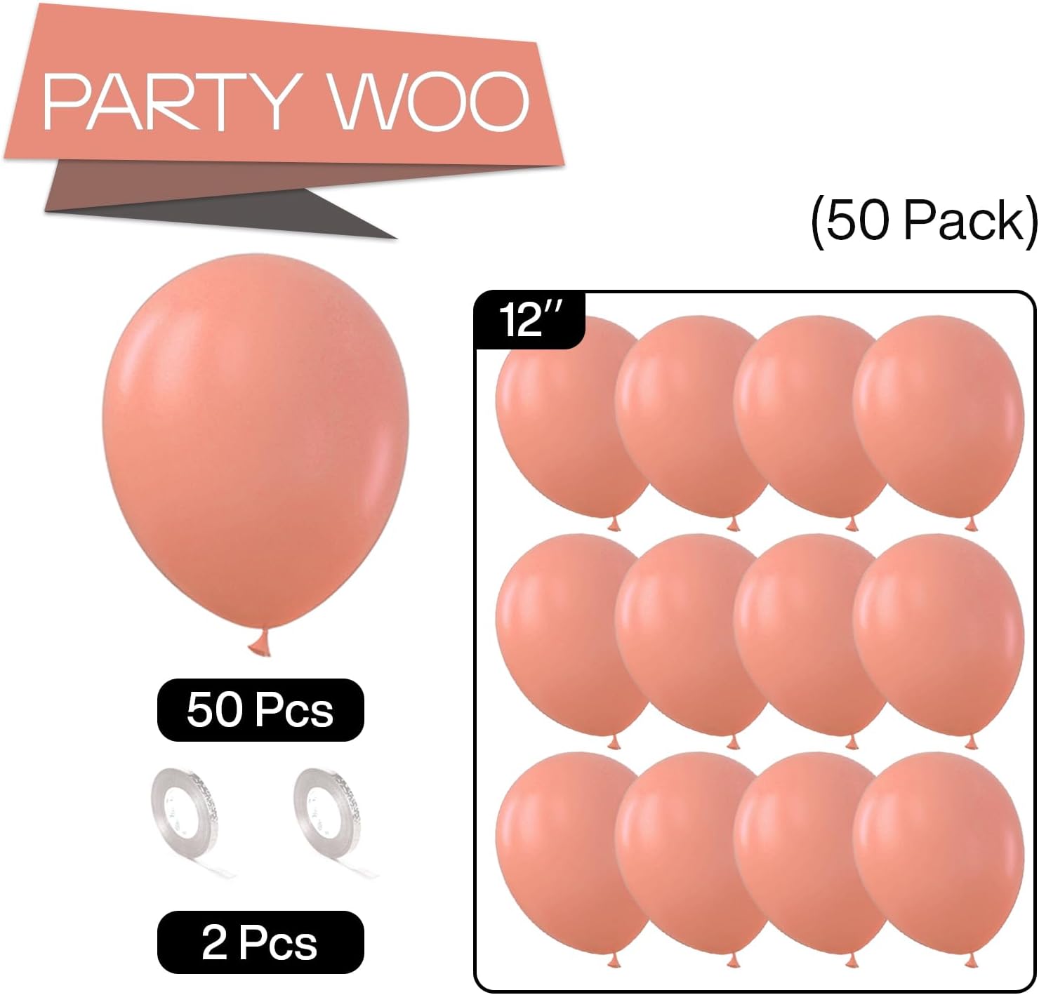 PartyWoo Dusty Pink Balloons - 50 Pcs 12 Inch Blush Rose Latex Helium Balloons for Baby Shower & Birthday Decor