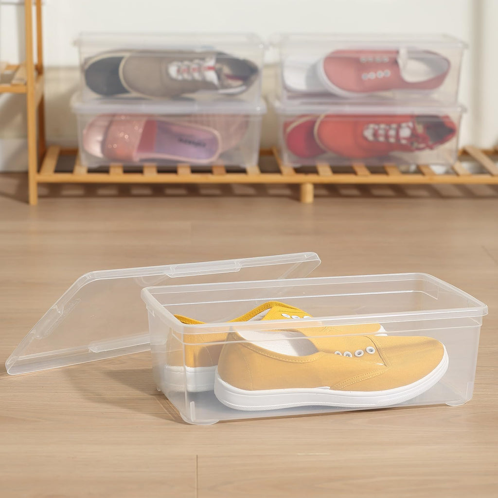 Stackable Clear Storage Bins - 12-Pack Plastic Shoe Boxes with Lids | 6 Quart Latching Containers