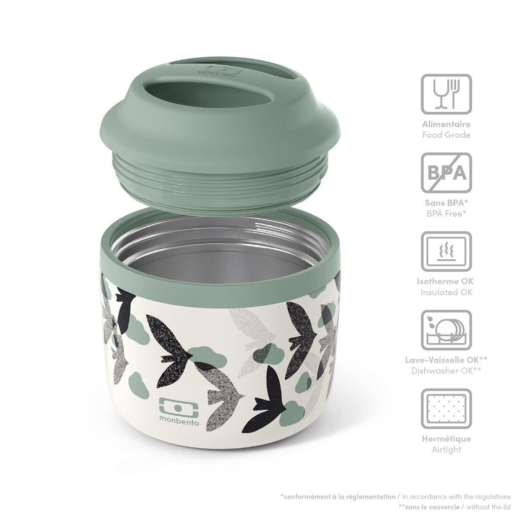 monbento - Insulated Lunch Box MB Element Ginkgo - Leakproof and Insulated Container Keeps Food Hot/Cold for Up to 10 Hours - Work Lunch Packing - BPA Free - Food Grade Safe - Japanese Pattern - Blue