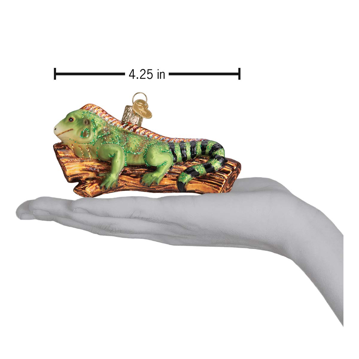 Old World Christmas Iguana Glass Blown Ornament for Christmas Tree, Handcrafted Holiday Decoration, Wildlife Animal Collection