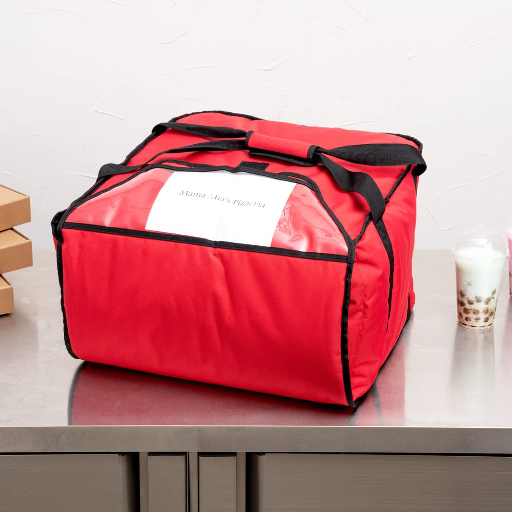 Restaurantware-Delivery Tek 19.5 x 19.5 x 12.5 Inch Insulated Pizza Bag, 1 Durable Delivery Bag - Holds (5) 18" or (6) 16" Pizza Boxes, Machine Washable, Red Polyester, Extra-Large Flap