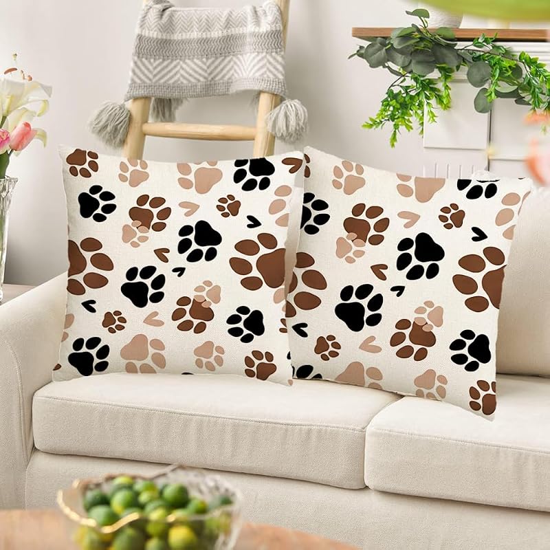 Dog & Cat Paw Print Decorative Throw Pillow Covers - Set of 2 (16x16 in)
