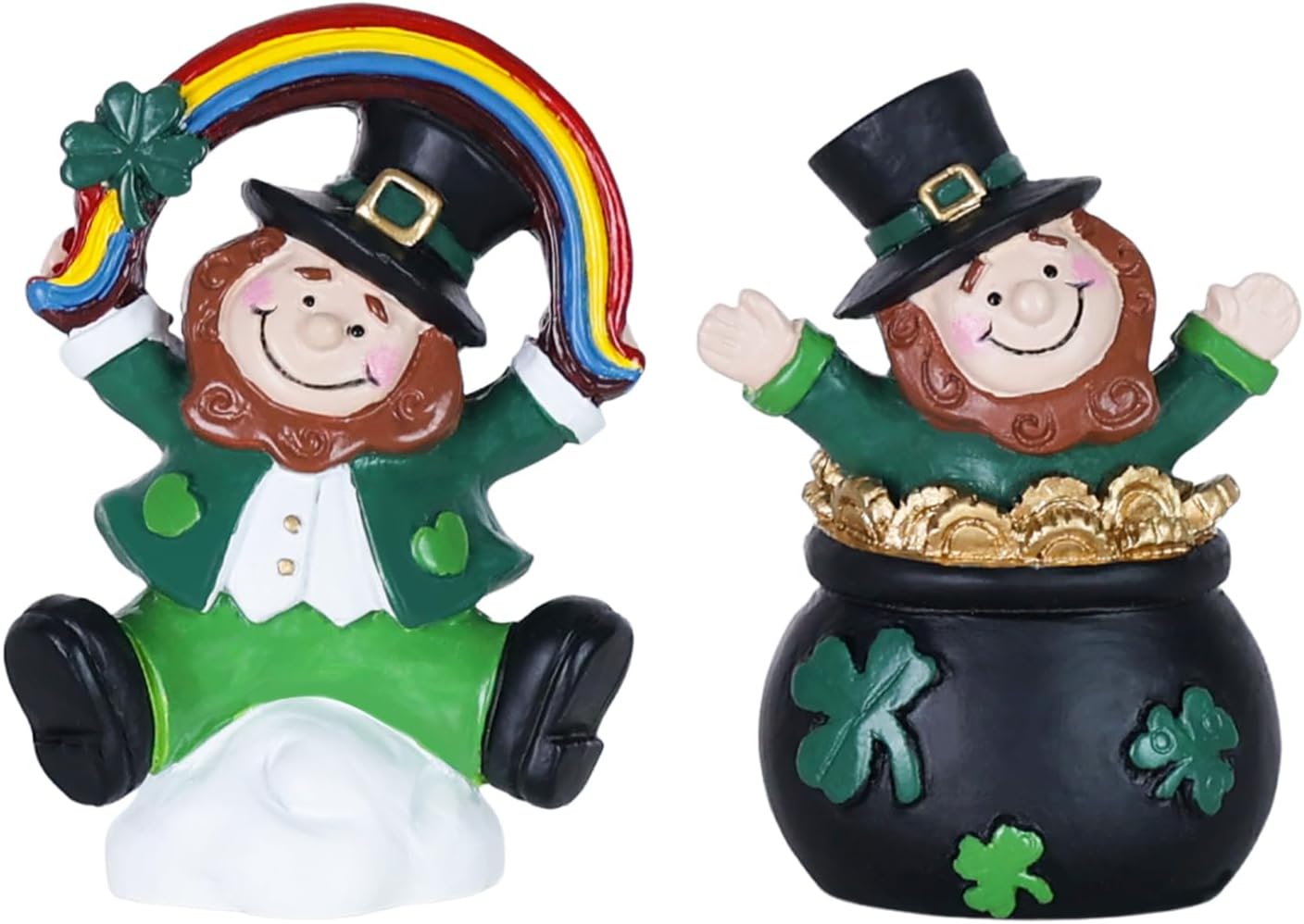 MEETYAMOR St. Patrick's Day Decorations - 2 PCS Irish Leprechaun Figurines | Shamrock & Rainbow Design for Home Decor