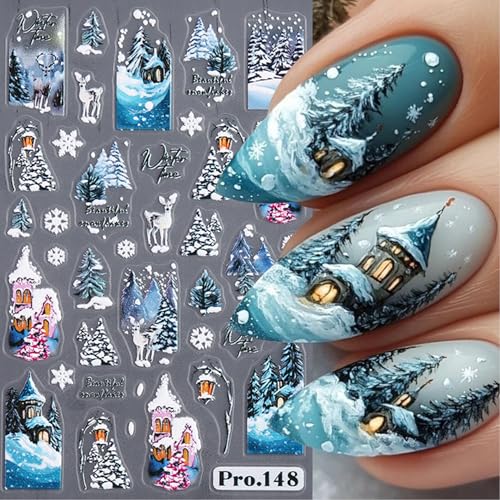 TailaiMei Christmas Nail Decals Stickers - 3 Sheets Self-Adhesive Santa Snowman Holiday Nail Art Decorations