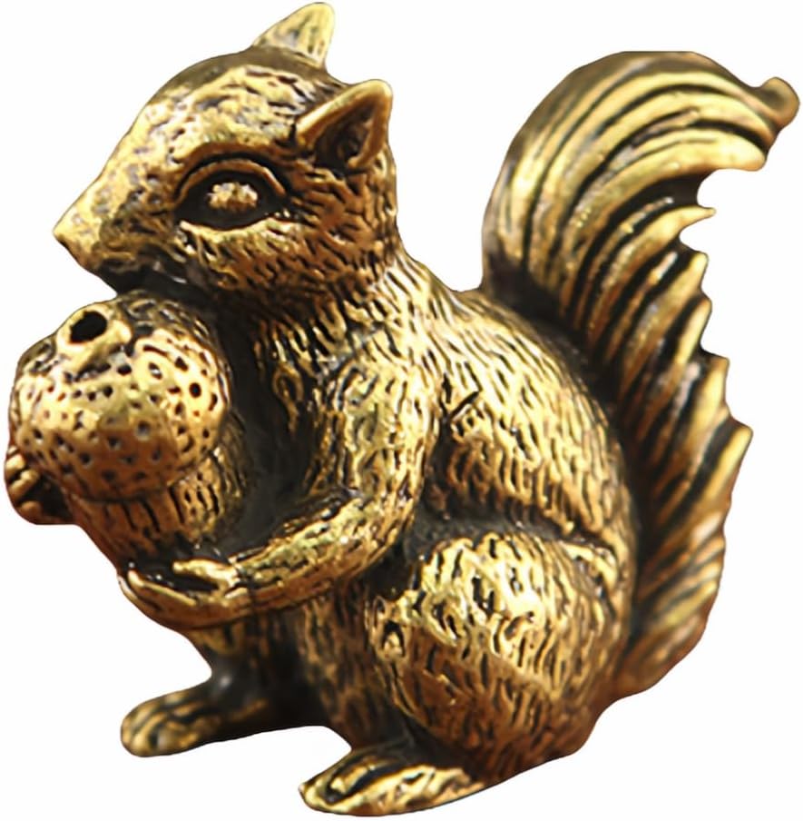 Vintage Bronze Squirrel Statue - Hand-Polished Solid Copper Desk Decor & Paperweight | Perfect Gift for Home Office (41mm)