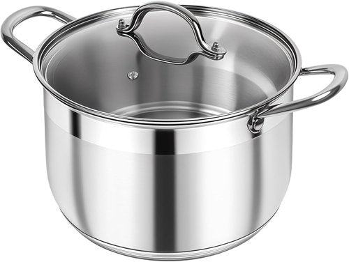 Kirecoo Stainless Steel Stock Pot - 12 Quart Heavy-Duty Cooking Pot with Visible Lid for Pasta & Soup