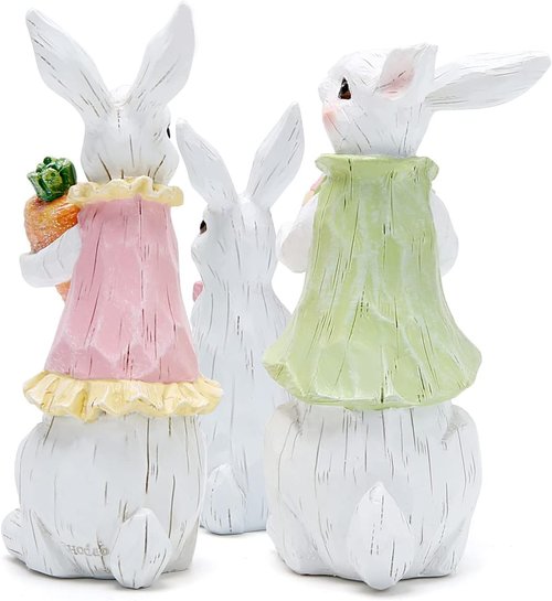 Hodao Easter Bunny Decorations - Spring Indoor Home Decor | White Bunny Family Figurines