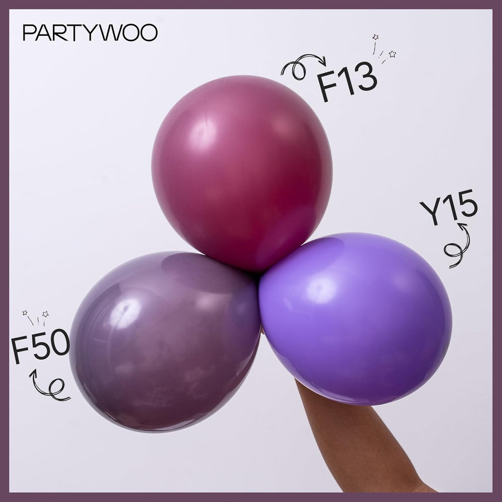 PartyWoo Dusty Purple Balloons - 100 Pcs Latex Helium Balloon Arch Kit | Various Sizes for Baby Shower & Birthday Decor