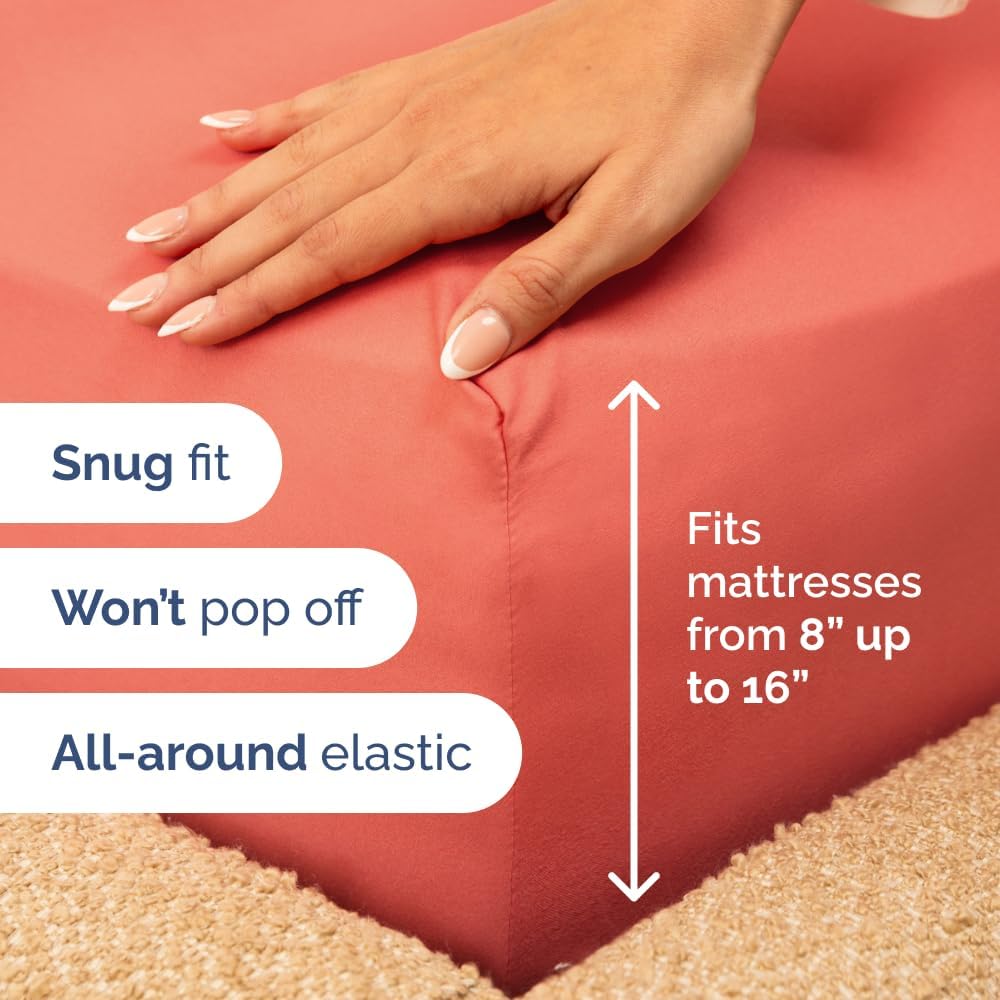 Skiennix Full XL Bed Sheet Set - Soft, Breathable & Cooling 4-Piece Luxury Bedding - Deep Pockets, Coral