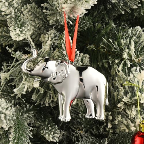 Elephant Christmas Ornament for Women - Silver Metal Sister Gift - Variation of Elephant