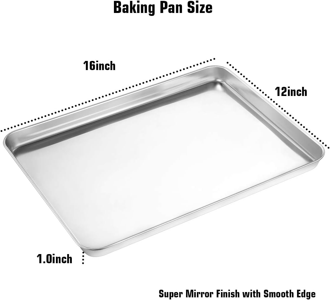 Wildone Baking Sheet Set - Heavy-Duty Stainless Steel Cookie Pans, 16 x 12 x 1 Inch, Non-Toxic & Easy Clean