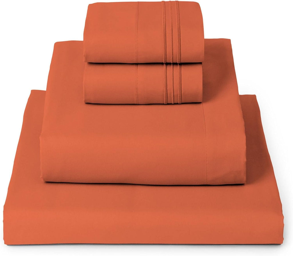 Mellanni Queen Sheets Set - 4 PC Hotel Luxury Bedding | Extra Soft, Cooling, Wrinkle-Resistant (Queen, Poppy Orange)