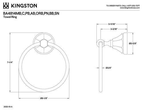 Kingston Brass BA4814AB Metropolitan -Towel Ring, Antique Brass