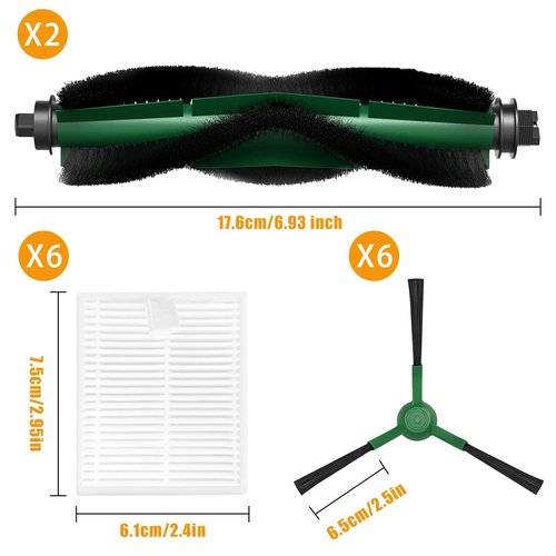 15 Pack Replacement Parts Kit for iRobot Roomba Essential Series Q011, Y0140, Q0120, Y0110, Q0520, 104, 105 Vac/Combo Robot Vacuum, 2 Roller Brushes, 6 Side Brushes, 6 HEPA Filters, 1 Cleaning Tool