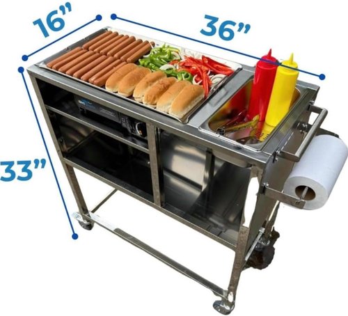 Hot Dog Cart - Stainless Steel Street Food Cart with 20" Aluminum Griddle | Portable Propane/Butane Powered | Outdoor Cover Included