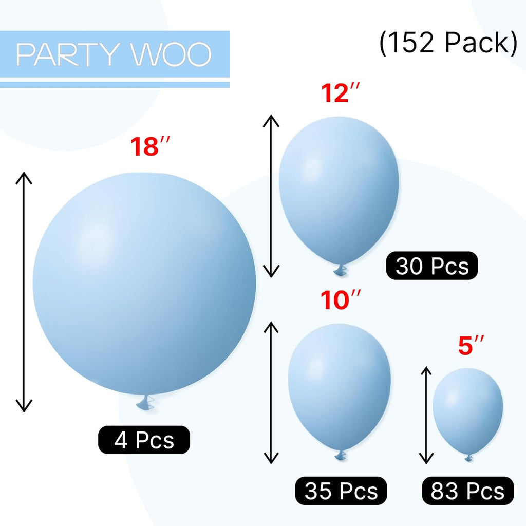 PartyWoo Light Blue Balloon Arch Kit - 152pcs in Various Sizes for Birthday & Baby Shower Decor