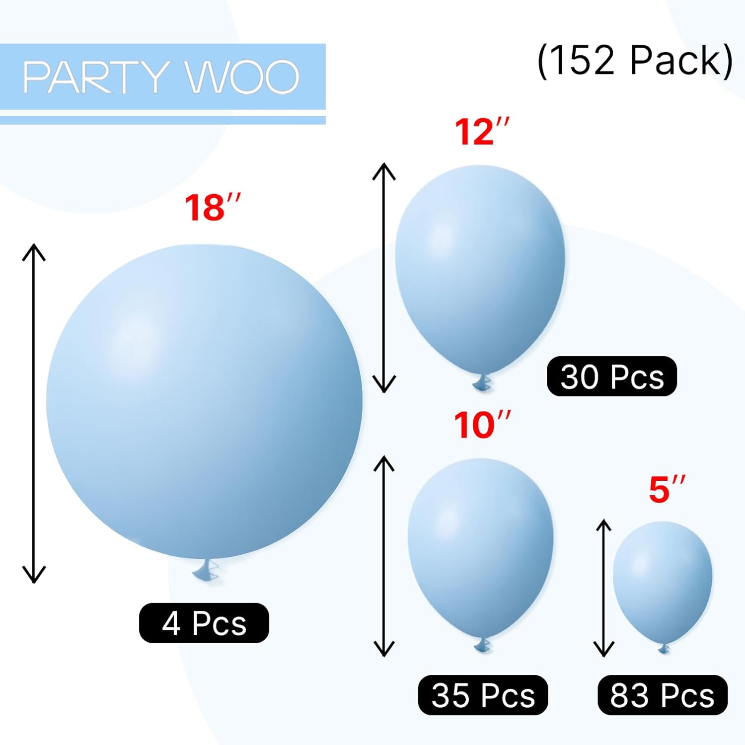 PartyWoo Light Blue Balloon Arch Kit - 152pcs in Various Sizes for Birthday & Baby Shower Decor
