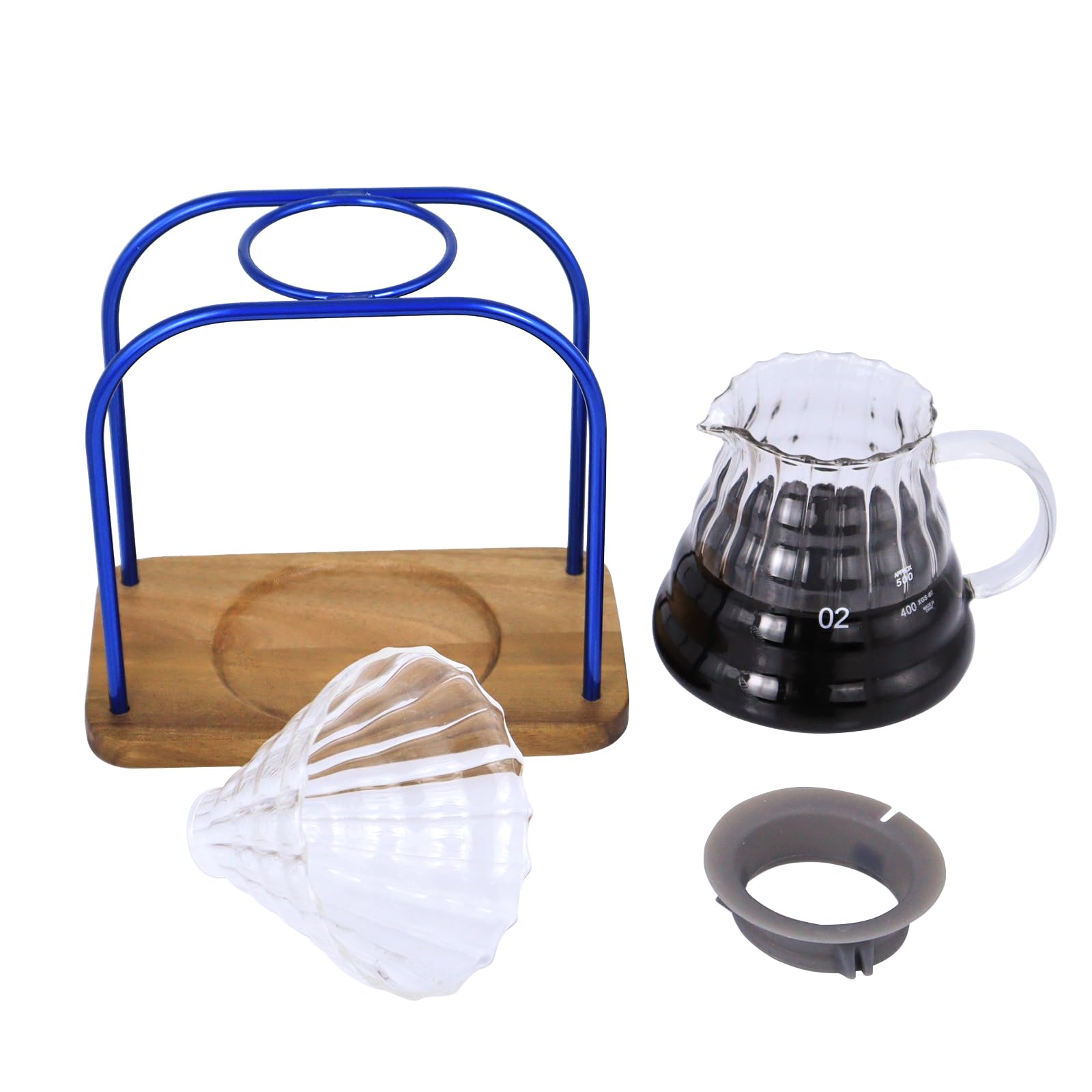 SOTECH Pour on coffee drips, filter Wooden stand Glass sharing pot with paper filter, coffee, tea and saffron set (blove)