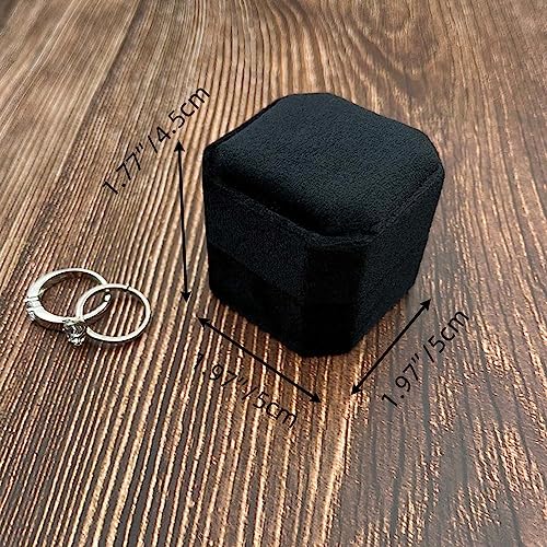 Black Velvet Ring Box - 3 Slots Octagon Holder for Weddings