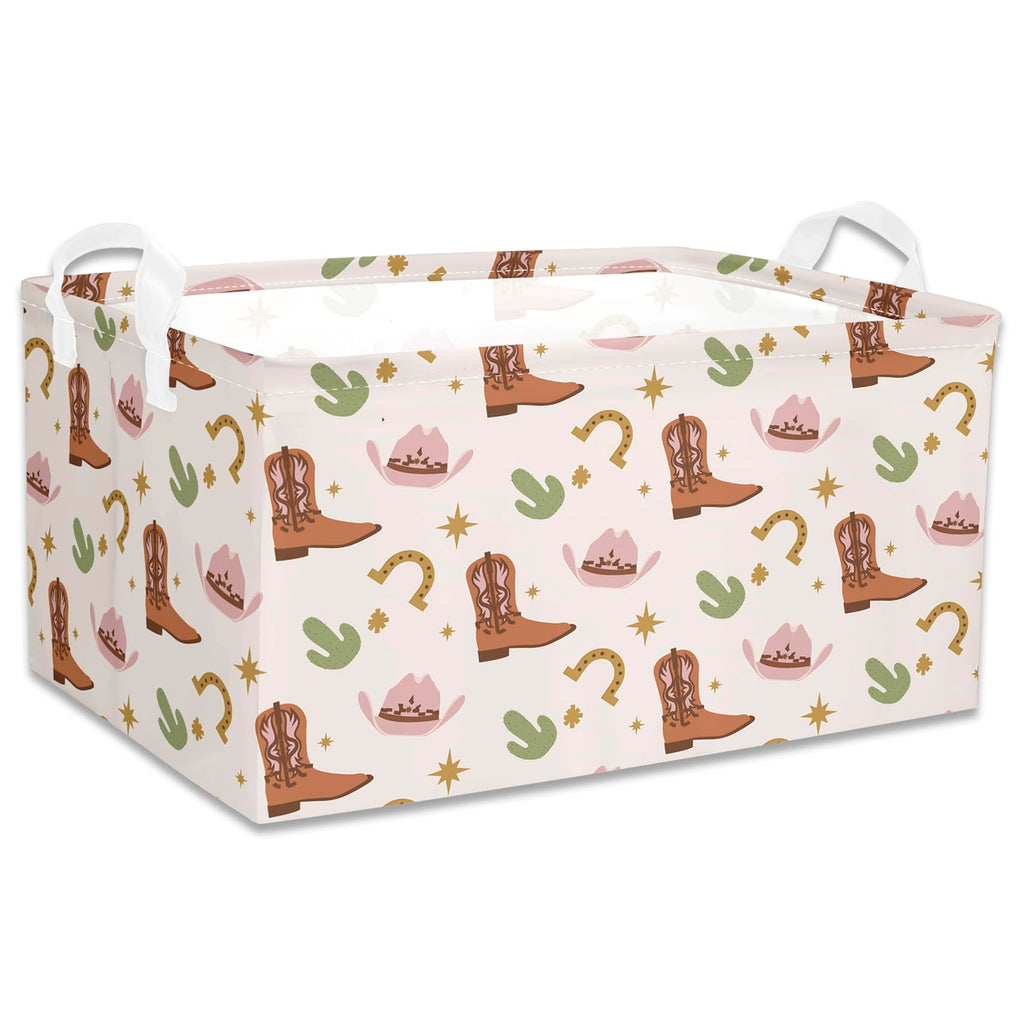 3 Pcs Western Bull Boho Rectangle Storage Basket Collapsible Highland Cow Storage Bin for Nursery Toys Books Waterproof Baskets for Closet Shelves Bedroom Decor(Cow)
