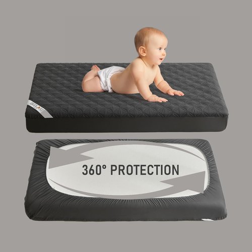 BEDLORE Waterproof Mattress Protector - Soft Gray Crib Pad, Noiseless & Machine Washable, 2 Pack (52''x28'')